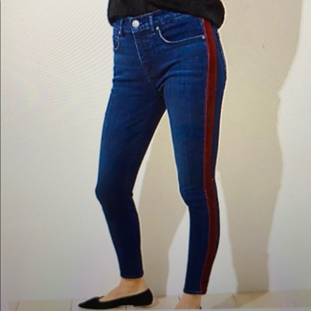 LOFT VELVET STRIPE SKINNY JEANS
